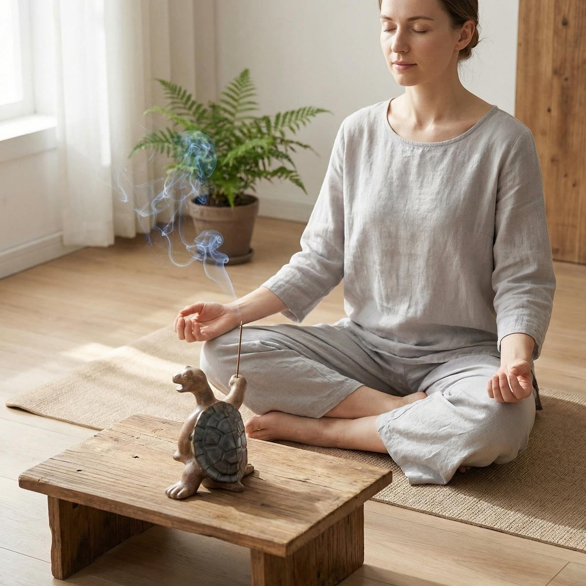 MENORISK Incense Holder for Sticks, Cute Turtle-Shaped Ceramic Incense Holder with Stainless Steel Tweezer & Brush – Perfect for Meditation, Yoga, or Home Decor