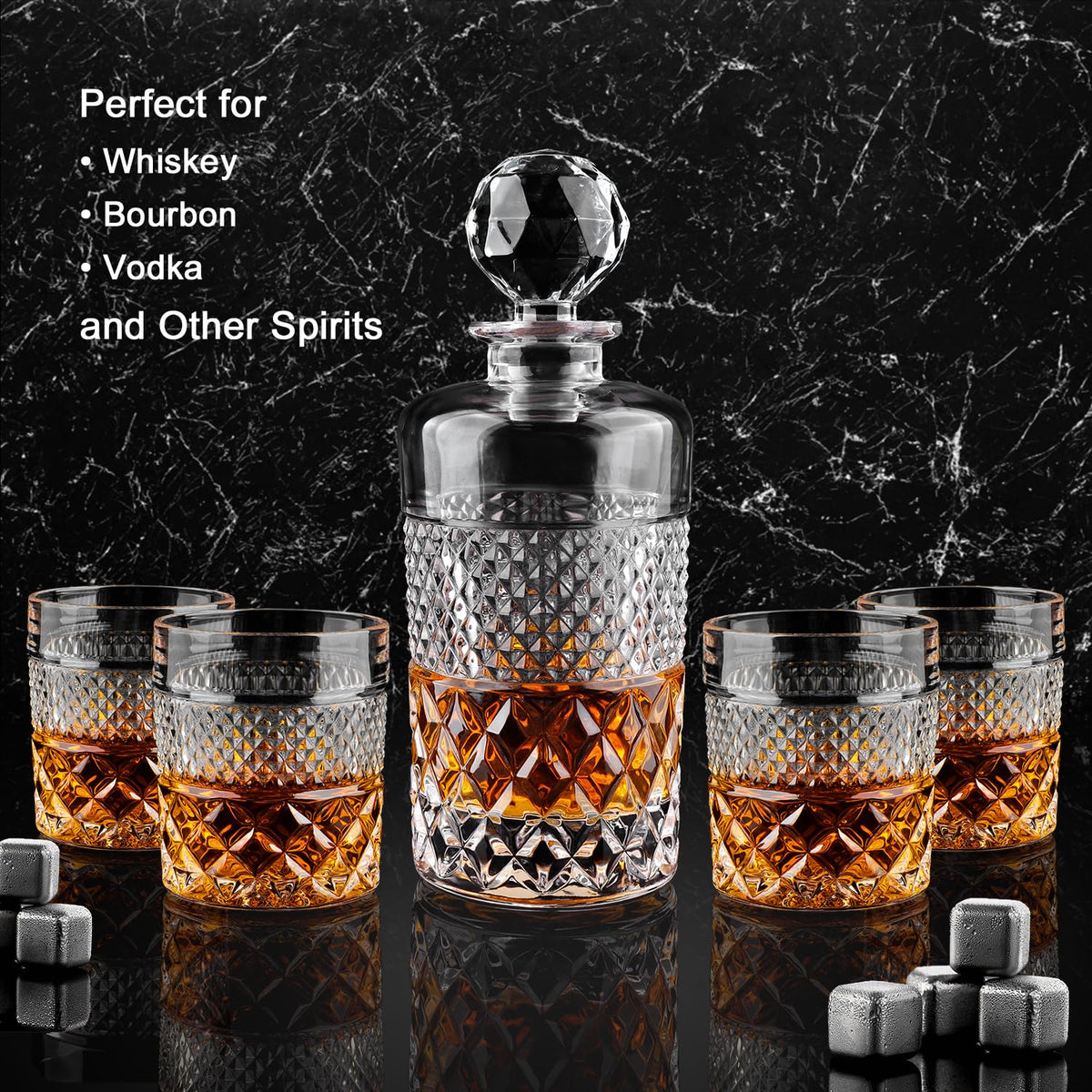 Cambareign 27oz Whiskey Decanter Set in Gift Box, Crystal Whiskey Decanter Sets for Men, Liquor Decanters with 4 Glasses, Gifts for Men Dad