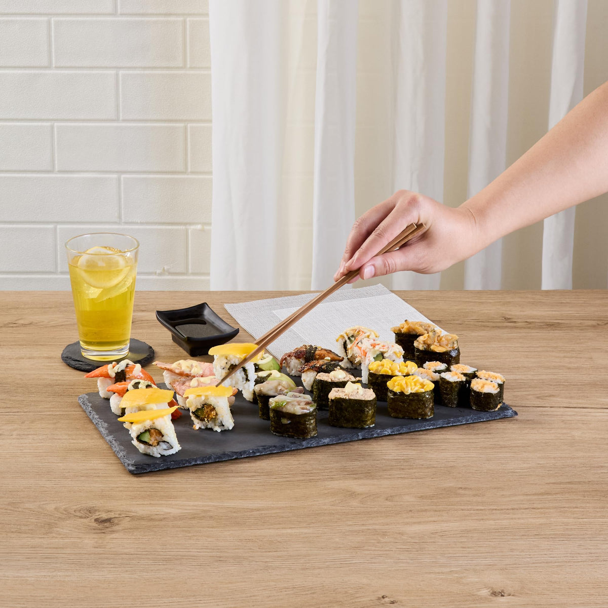 Restaurantware Rectangle Slate Platter 1 Count 15.7 x 7.8 Inch Scratch-Resistant Slate Cheese Board Modern Serving Tray Black Rustic Design for Charcuterie and Appetizers
