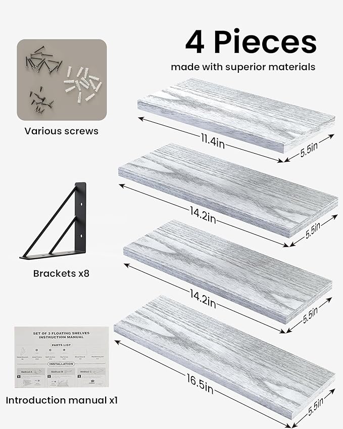 BAYKA Wall Shelves for Bedroom Decor, Floating Shelves for Living Room Kitchen