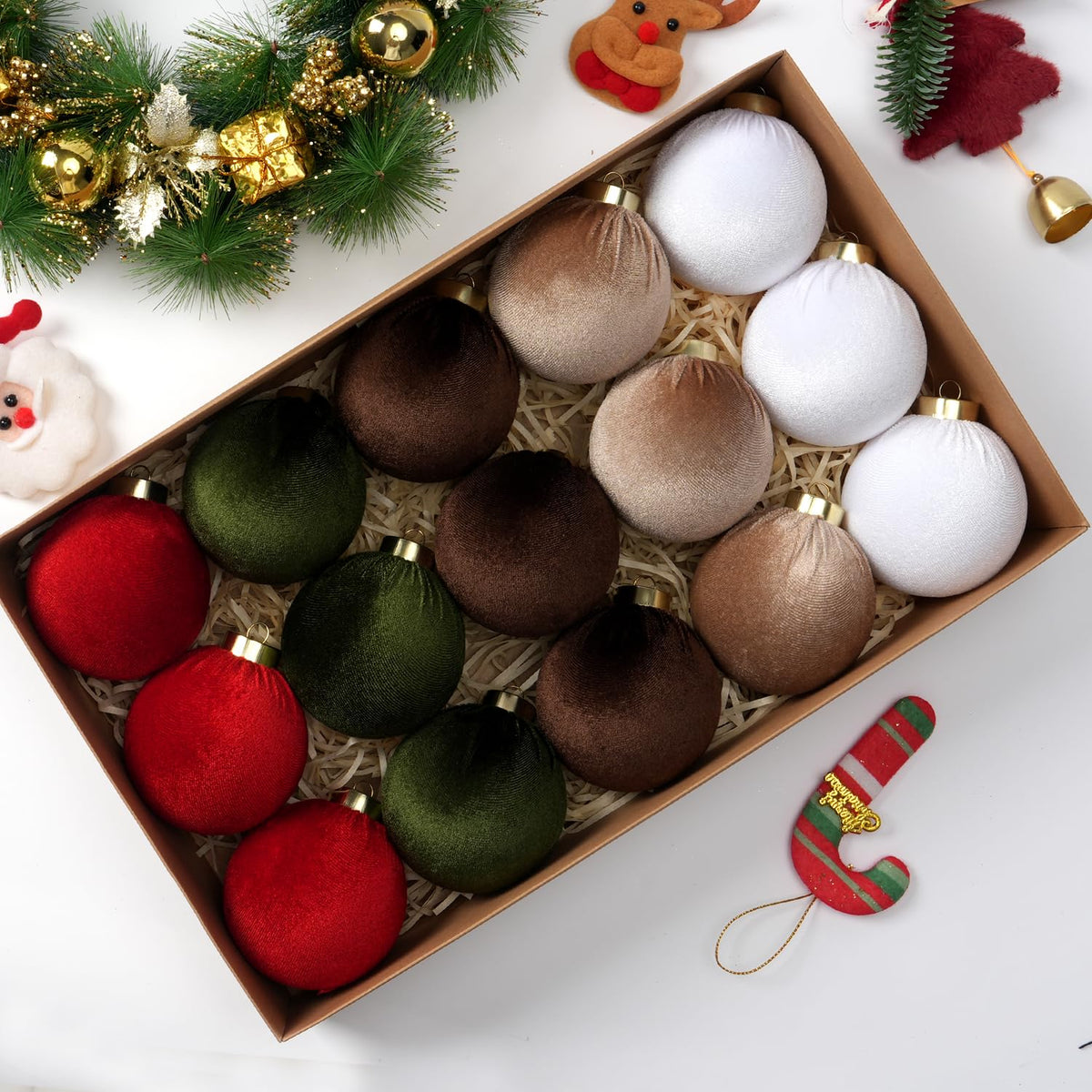Christmas Tree Ornaments Velvet Balls, 15 Pack 3.15 Inch Shatterproof Neutral Hanging Ornaments for Christmas Xmas Decoration Indoor Holiday Decorations
