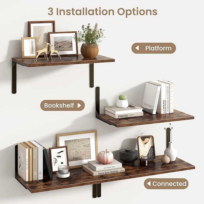 Floating Shelves for Wall, 12 Inch Deep Floating Shelves Set of 2, Wall Mounted