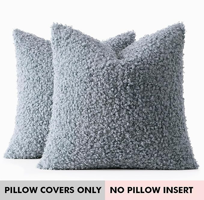 Faux Fur Throw Pillow Covers 20x20 Inch Set of 2 Boucle Neutral Decorative