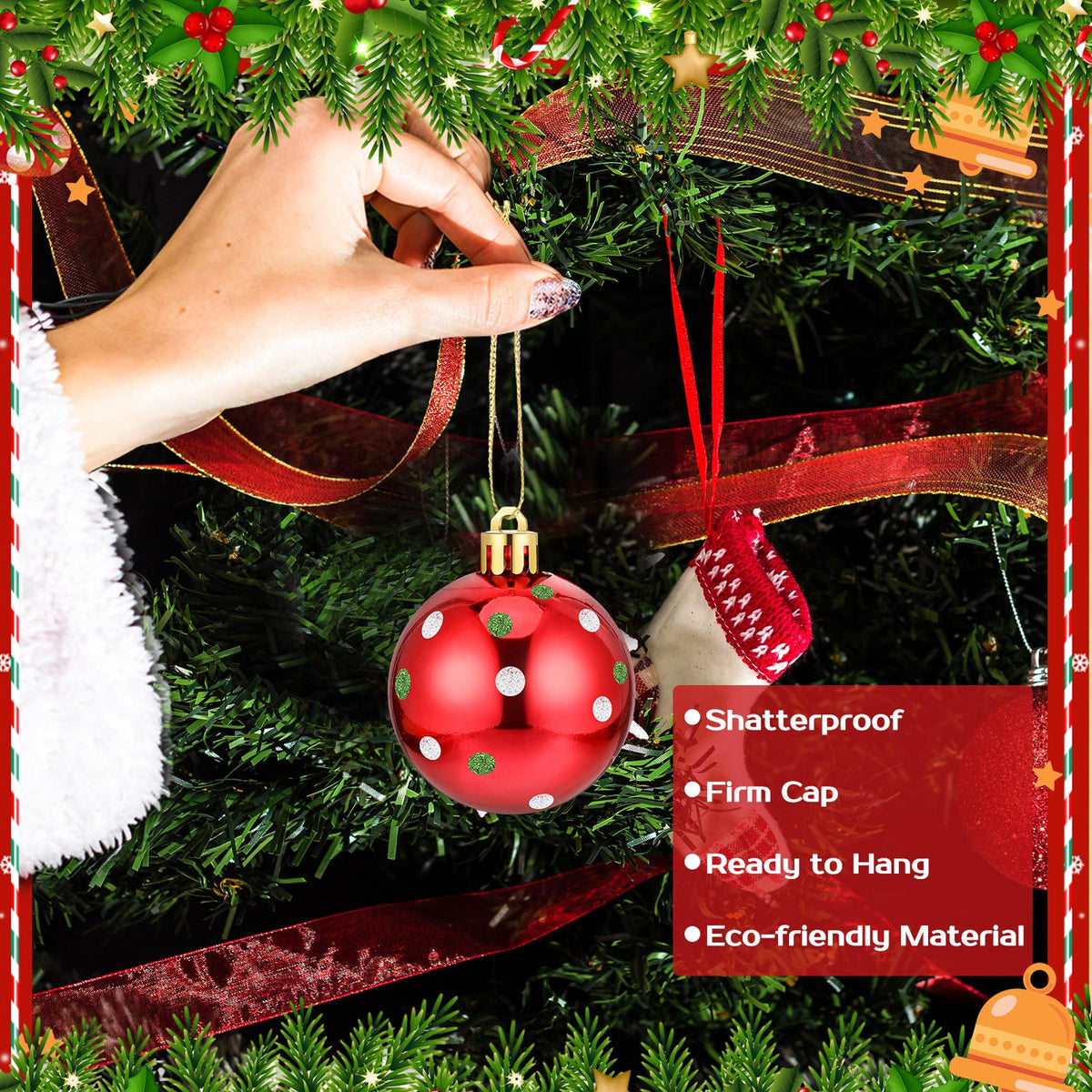 Beeveer 12 Pcs Christmas Tree Ornaments 2.4 Inch Glittering Red Green White Swirl Candy Cane Balls Plastic Pendants for Xmas Party Decorations