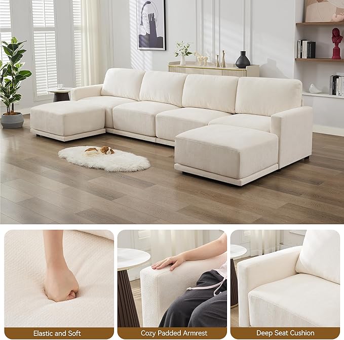 143.8" Modular Sectional Sofa Modern Chenille U Shaped Couch