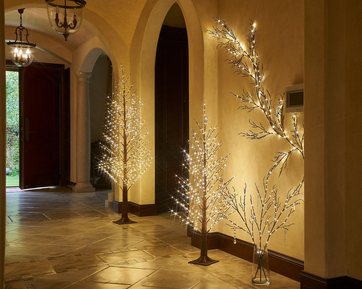LITBLOOM Lighted Willow Branches Silver Glittered 32IN 120 LED with Timer Battery Operated and USB Plug in, Tree Branch with Fairy Lights for Home Room Christmas Decoration