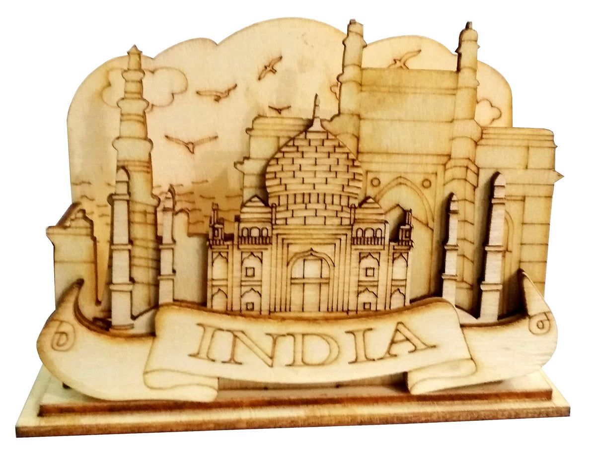 Purpledip Wooden Visiting Cards Holder Office Table Gift for Employees: Taj Mahal (11670)