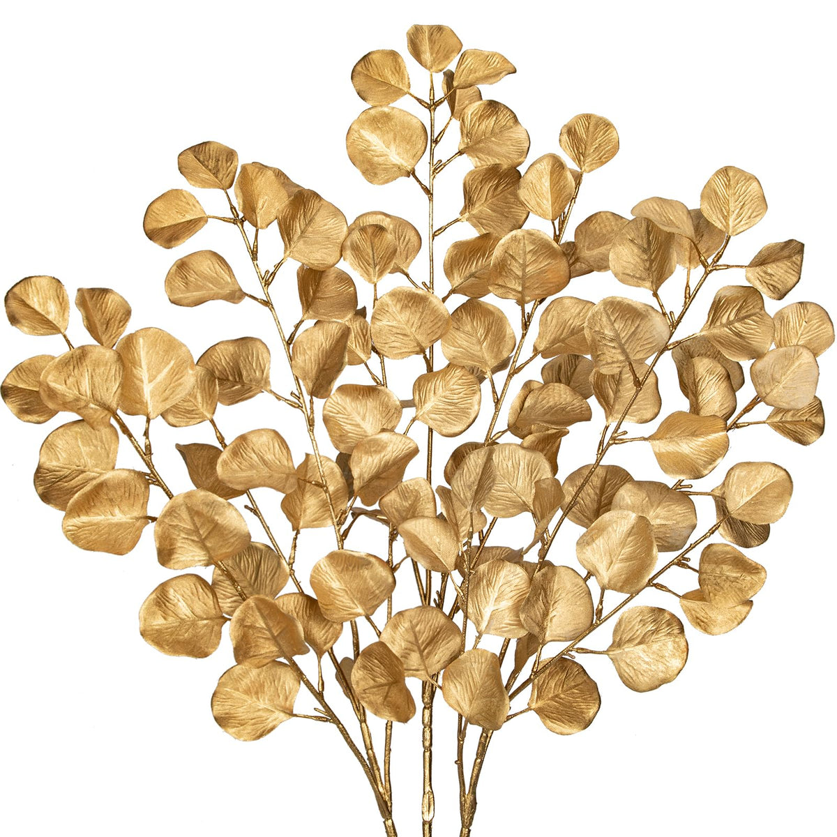 Hollyone 32” Christmas Tree Picks and Sprays 3Pcs Gold Artificial Eucalyptus Stems Eucalyptus Leaves Branches Fake Gold Leaf Floral for Vase DIY Xmas Tree Garland Wreath Centerpieces Wedding Decor
