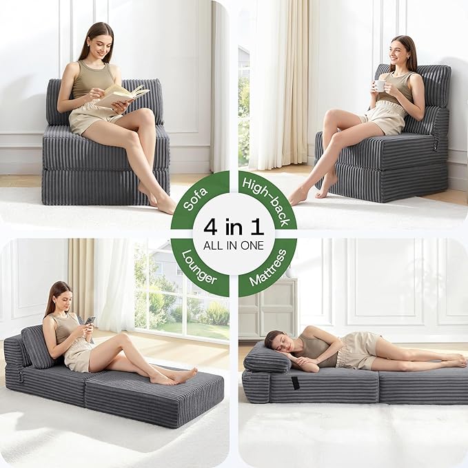 Convertible 4-in-1 Folding Sofa Bed Boneless Sleeper Chair Couch Foldable