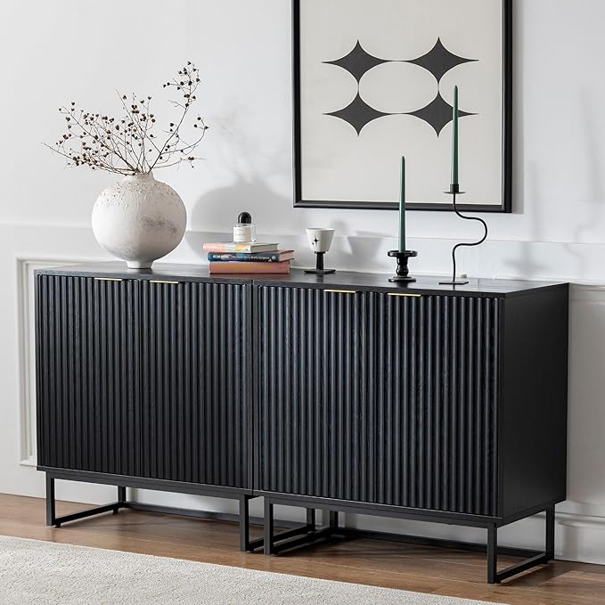 EYYTHUNG Fluted Cabinet with Storage, Sideboard Buffet Cabinet with Adjustable