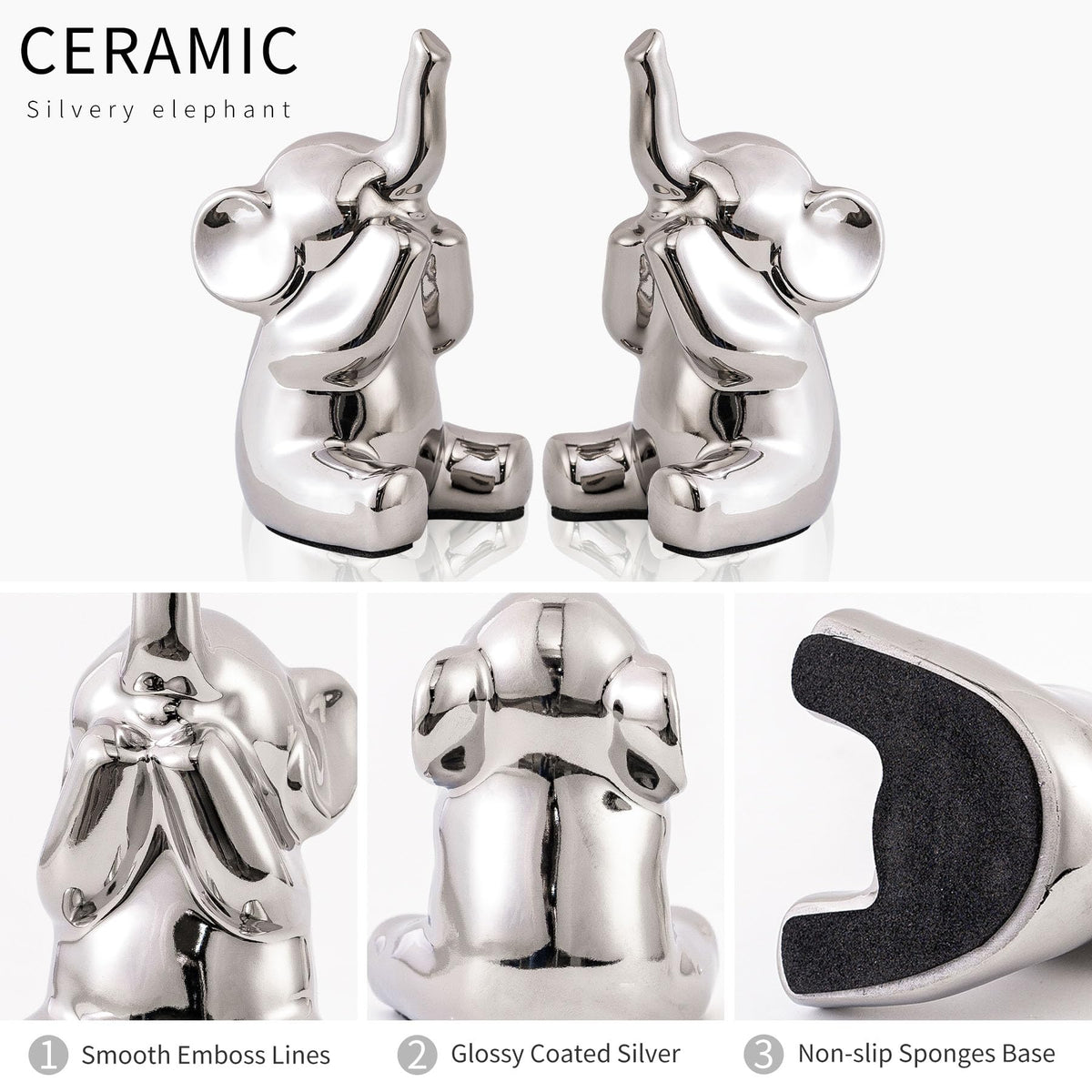 SURE YUESI Pair of Small Silver Elephant Figurines, Modern Boho Decorative Statues, Lucky Elephant Home Decor for Living Room, Bedroom, Office Desk & Shelf