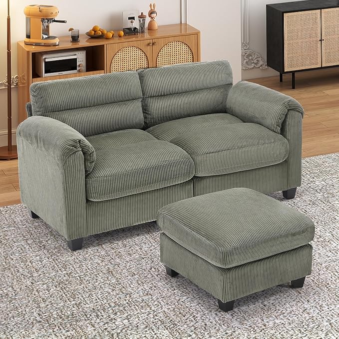 HAOMARKETS Corduroy 2-Piece Sofa Set, Upholstered Ottoman and Loveseat 2-Seater