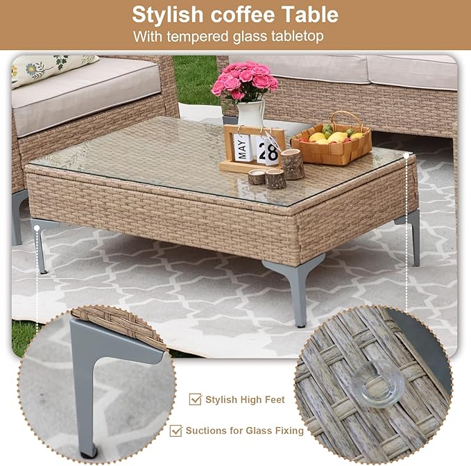 JOYURE 4-Piece Patio Furniture Set, Outdoor Wicker Patio Conversation Set