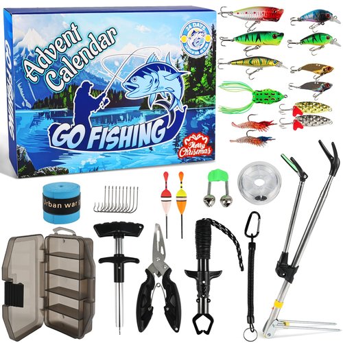 Einailvk Fishing Advent Calendar 2025 for Adult Men Teen Boys, 24 Days Fishing Tackle Accessories Kit Christmas Countdown Fishing Gifts with Fishing Lures for Dad Husband Boyfriend Fish Lovers