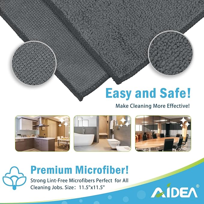 AIDEA Microfiber Cleaning Cloth Grey 50PK, Microfiber Towels