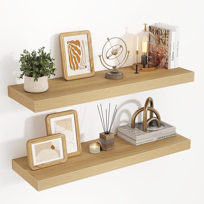Acovy 32 Inch Floating Shelves, 3D Textured Wood Grain, Wooden Shelves