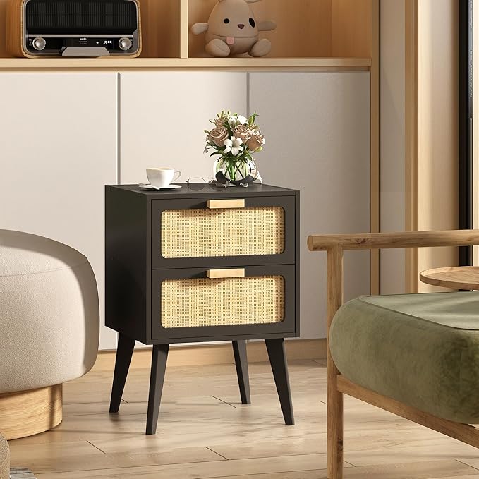 YAUKOMEL Black Nightstand, Wood End Table, Side Table