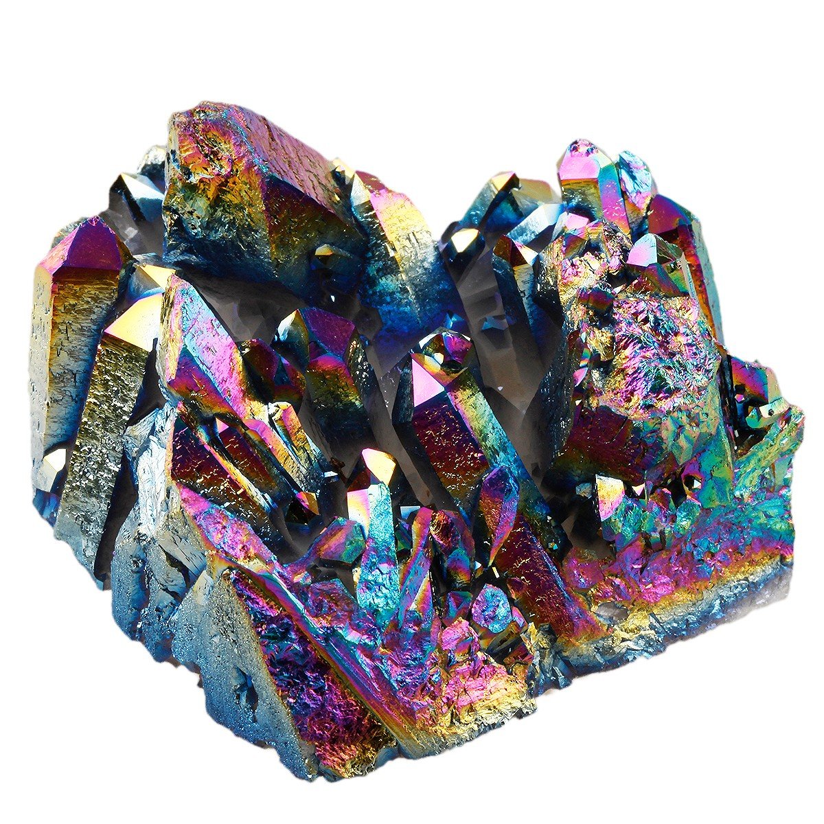 SUNYIK Rainbow Aura Titanium Coated Crystal Cluster,Quartz Drusy Geode Gemstone Specimen Figurine(0.4-0.45lb)