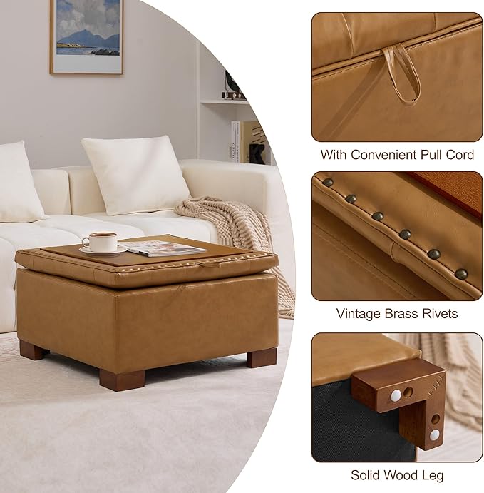 WUTUTUEE 30" Faux Leather Square Storage Ottoman