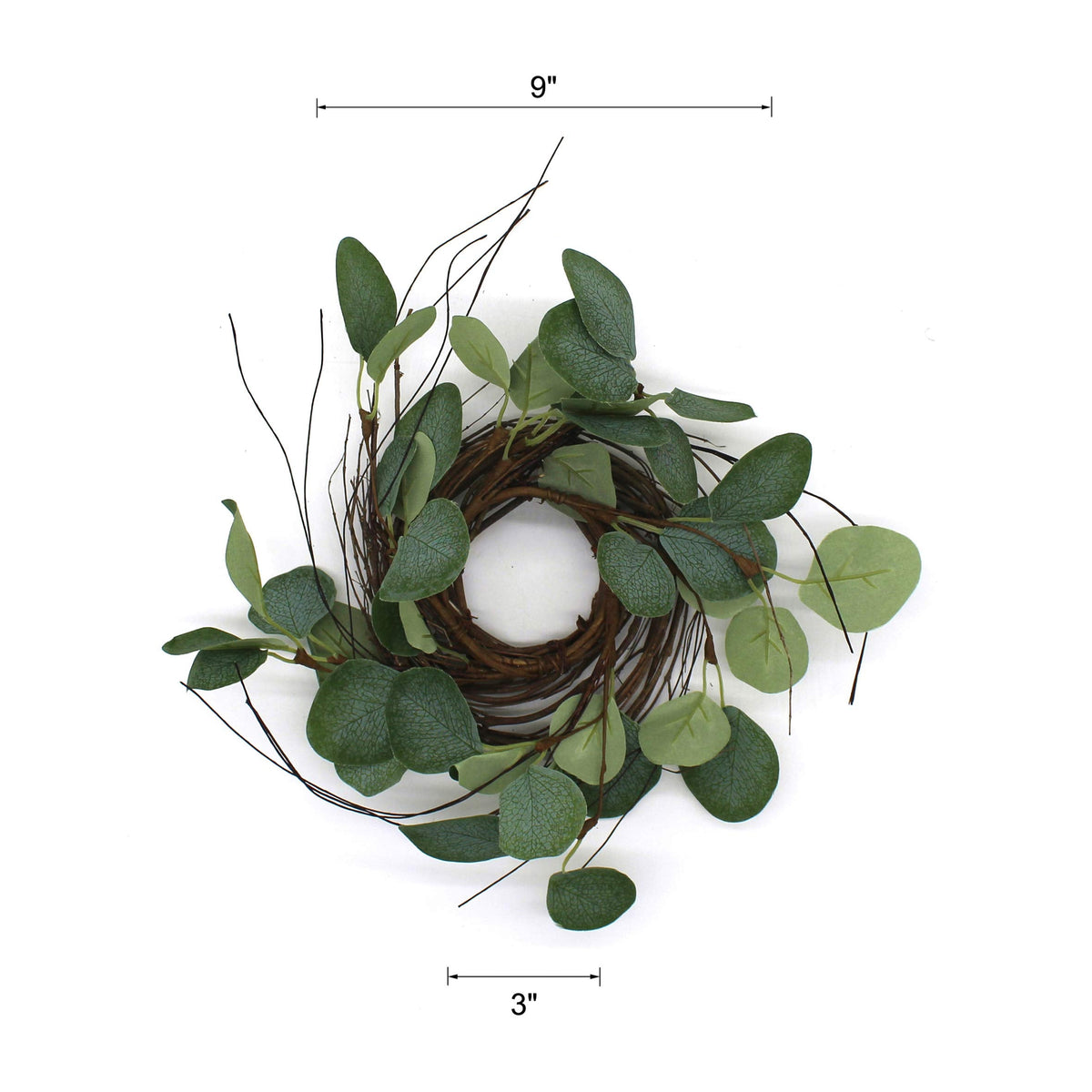 CVHOMEDECO. Rustic Country Artificial Eucalyptus Leaves and Twig Wreath, Year Round Full Green Wreath for Indoor or Outdoor Display, 9-Inch