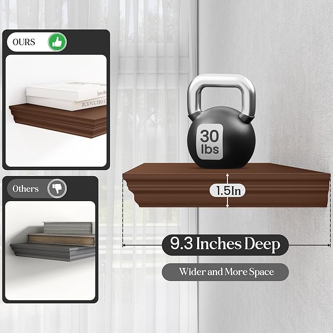 Fun Memories Floating Shelves 24 Inch Long, 9.3 Inch Deep Classic Crown Molding