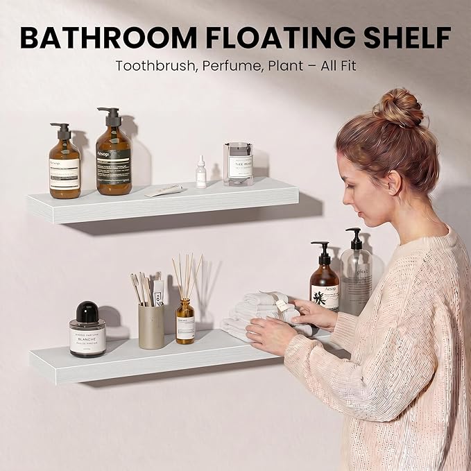 Fun Memories Floating Shelves for Wall, 72 Inch Long Set of 2 Rustic Wood Wall