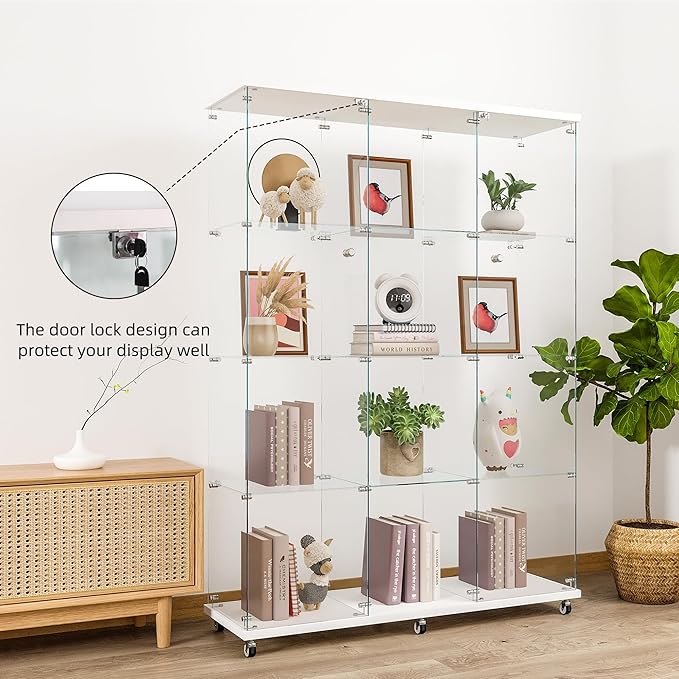 FLYMUHJIA Curio Cabinets with Glass Doors Modern Glass Shelves Tempered Glass