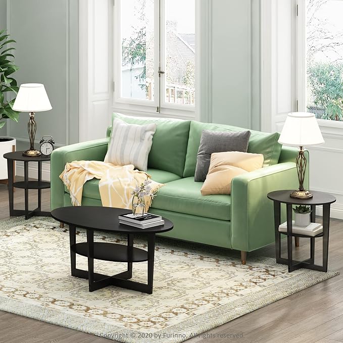 Furinno JAYA Side Table, 2-Tier Round Modern End Table