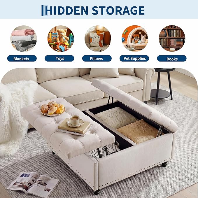 Garvee 36'' Large Square Storage Ottoman, Lift Top Storage Ottoman Coffee Table