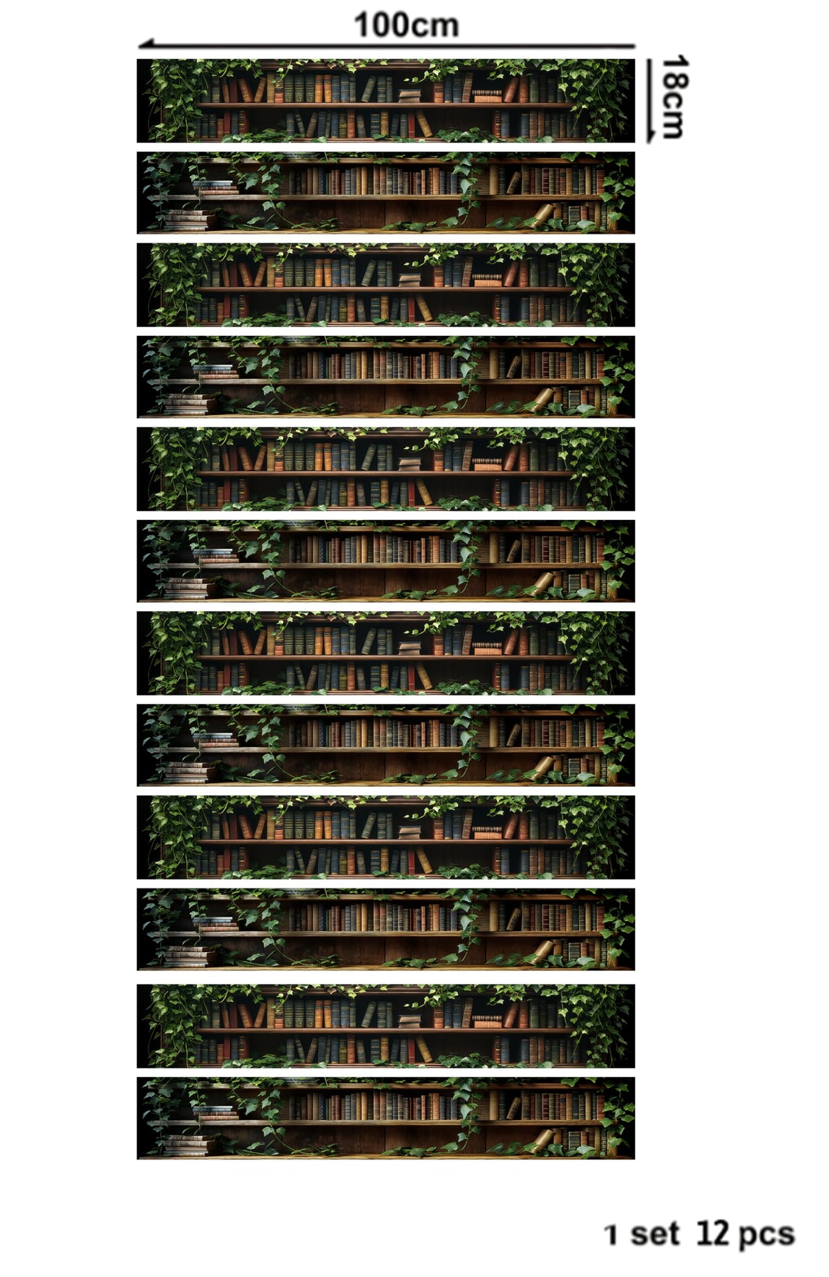 AMAZING WALL Botanical Stair Riser Stickers, Green Plants Library Bookshelf Design, Peel and Stick, Removable, Set of 12, Nature-Inspired Decor
