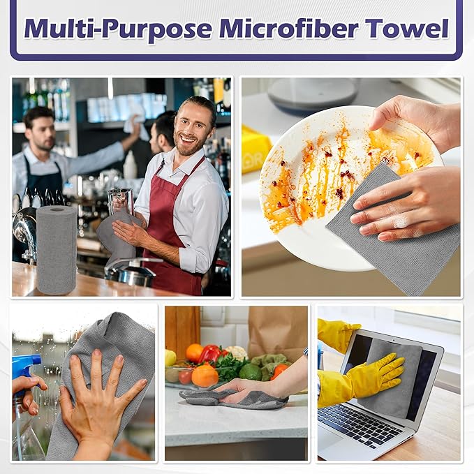 FIXSMITH Microfiber Cleaning Cloth Roll -75 Pack, Microfiber Towel Roll Tear