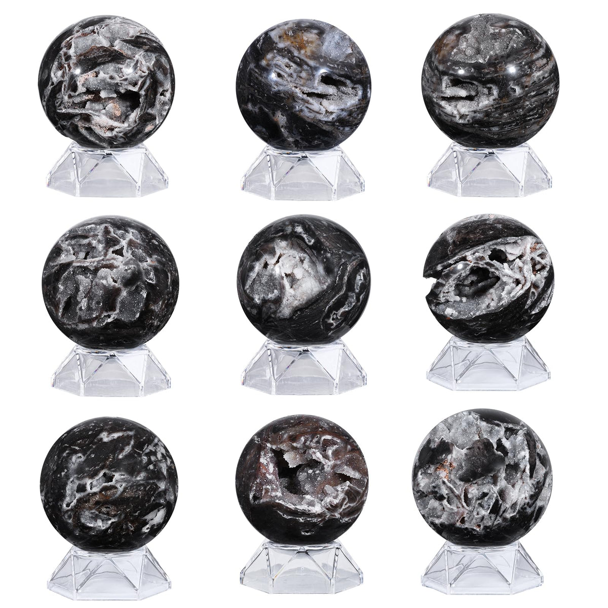Sportmusies Natural Sphalerite Crystal Ball with Acrylic Stand, Healing Stone Sphere Orb Reiki Meditation Home Desk Decoration, 2.4-2.75 inches