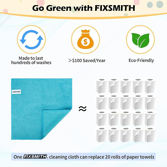 FIXSMITH Microfiber Cleaning Cloth, 20 Pack Cleaning Rags, Cleaning Towels