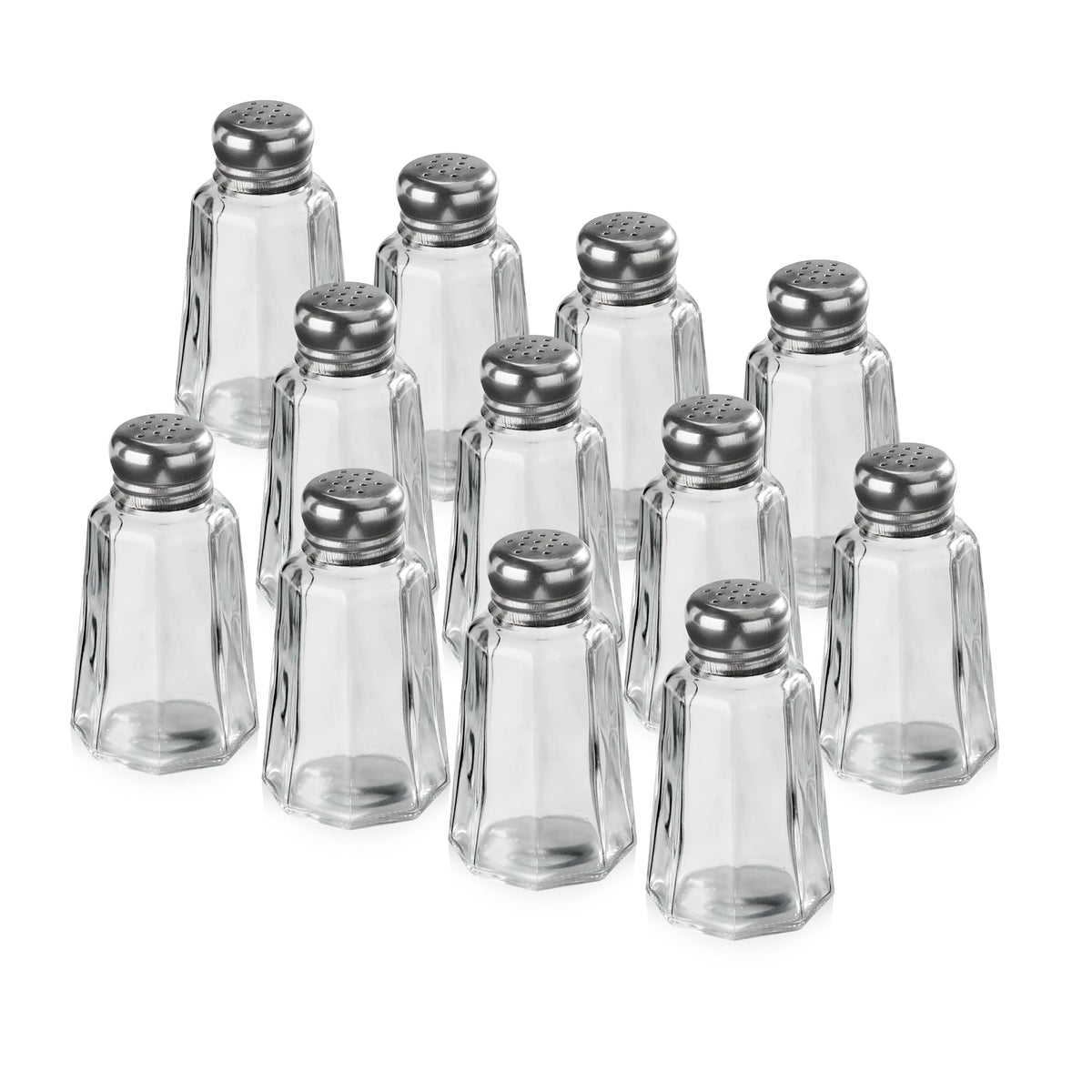 New Star Foodservice Glass Salt and Pepper Shaker with Stainless Steel Mushroom Top, 2-Ounce, Set of 12