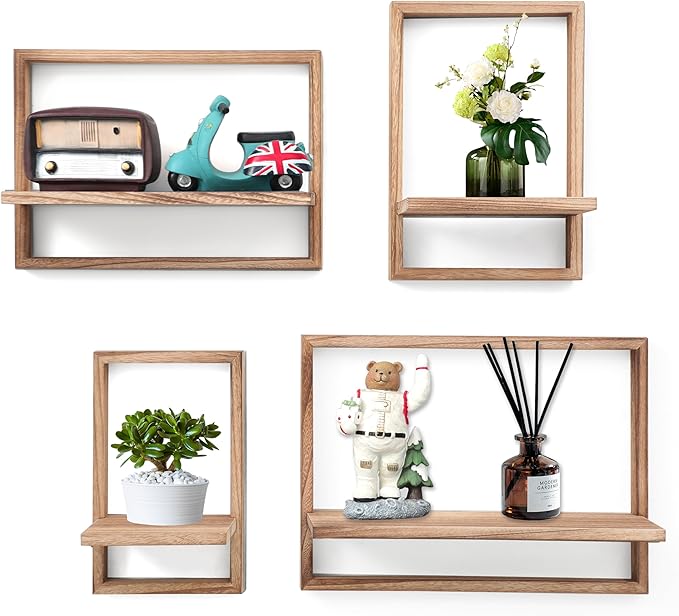 PHOENANCEE Square Floating Shelves, Framed Wall Shelf Decorative Set of 4