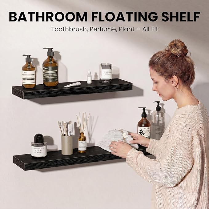 Fun Memories Floating Shelves for Wall, 24 Inch Set of 2 Rustic Wood Wall
