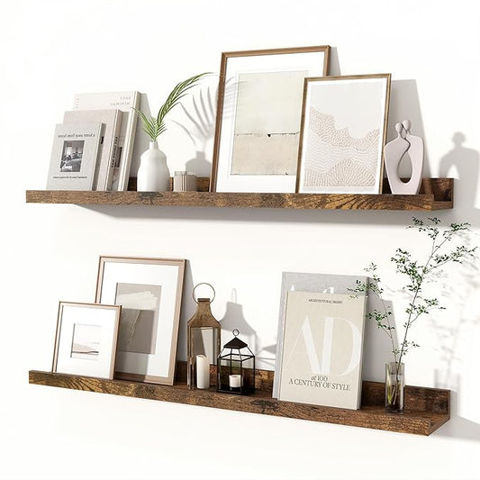 Fun Memories Picture Ledge Shelves Set of 2, 32 Inch Rustic Wall Mounted