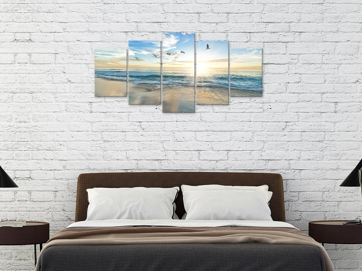 Biufo Seascape Canvas Wall Art Paintings Sunrise at Sea Print Picture Beach Ocean Artwork for Office Bedroom Living Room Wall Decor (Small)