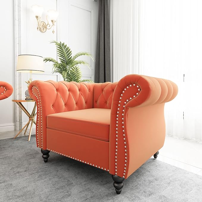 ORRD 2 Piece Living Room Set, Velvet Chesterfield Sofa Loveseat Couch Chair
