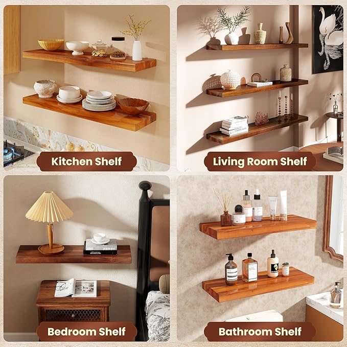 48" Solid Teak Floating Wall Shelf