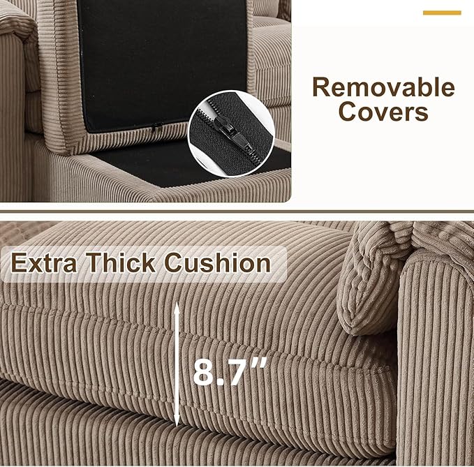 HAOMARKETS Corduroy 4-Piece Sofa Set, Upholstered Ottoman Set of 2, Accent