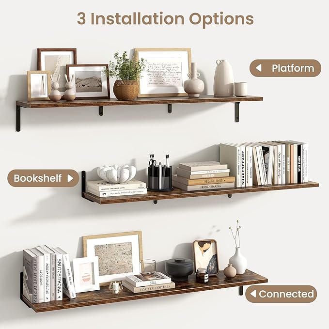 Fun Memories Deep Floating Shelves, 48W x 8D Floating Shelves Set of 2