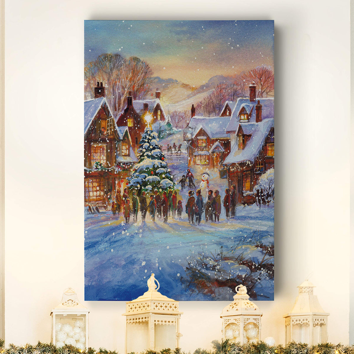 Renditions Gallery Abstract Christmas Art Prints for Home Decor Snowy White Christmas Canvas Wall Hanging Paintings for Bedroom Dining Living Room Office Home Kitchen Wall Decor - 32"X48" LT18