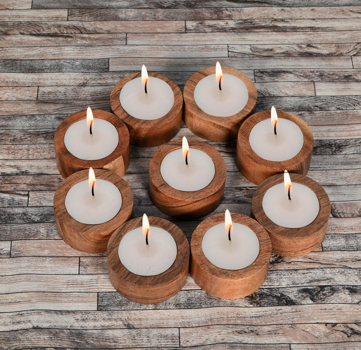 NIRMAN Acacia Wood Tealight Candle Holder for Wedding, Party, Birthday, Holiday, Home Decoration (2.25" x 2.25" x 1"), (Set of 12)