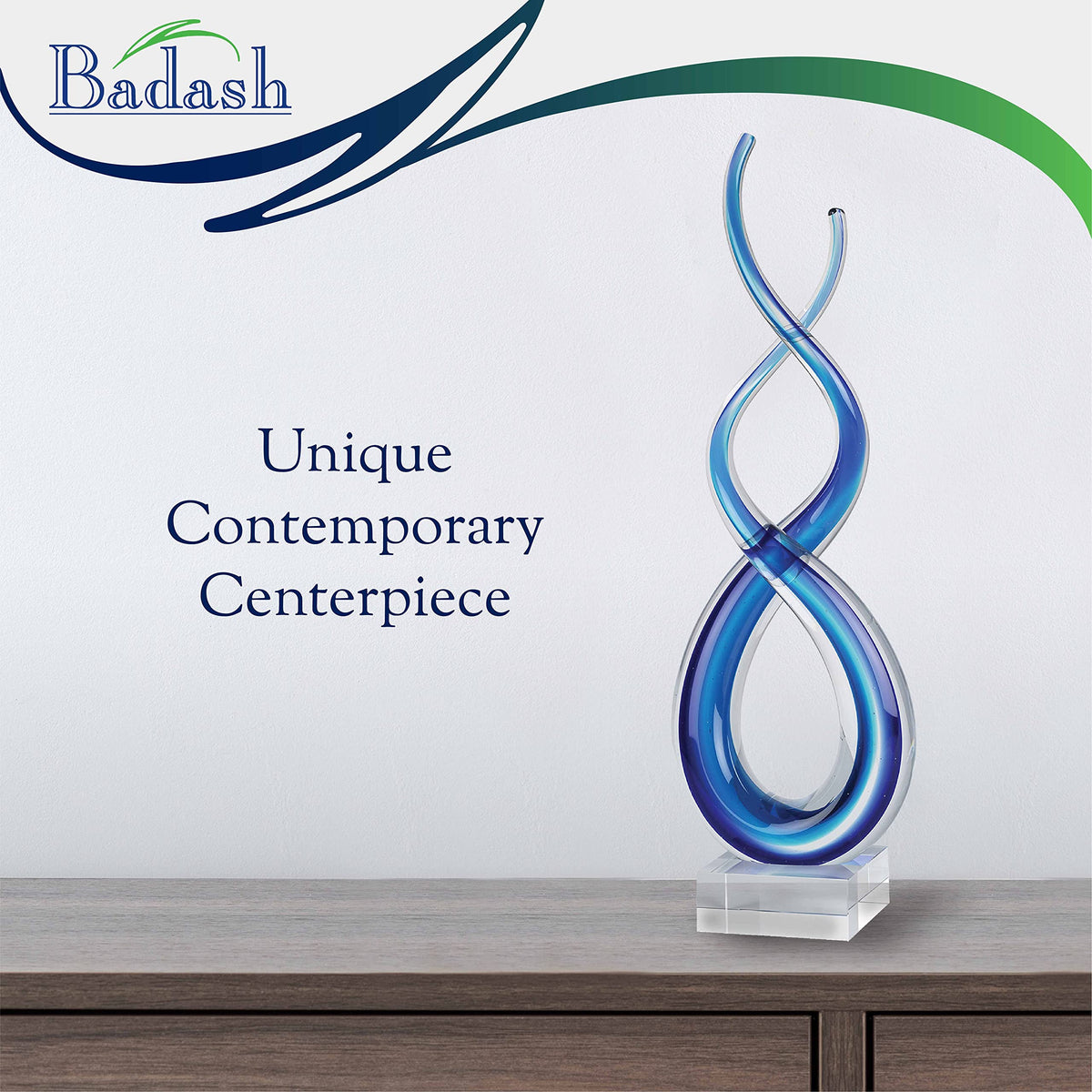 Badash Touch of the Blues Murano-Style Art Glass Sculpture, 14 Inch