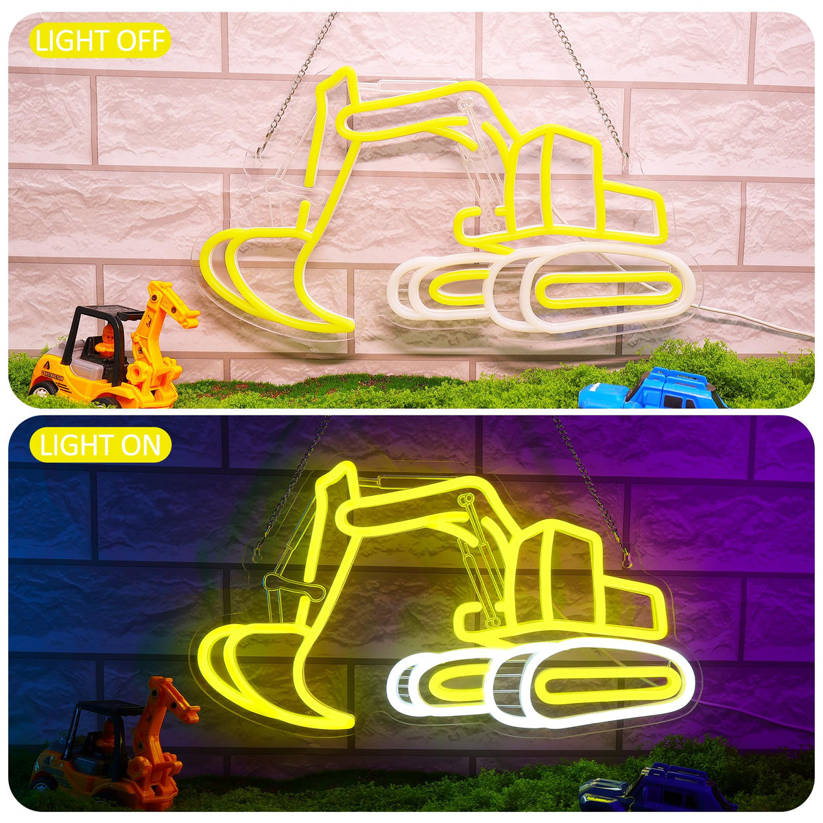 Excavator Neon Signs for Wall Decor, Digger Neon Lights for Bedroom, Neon Wall Light Suitable for Living Office Game Room Christmas Excavator Toy Gift - 5V USB Power with Hanging Chain Hooks