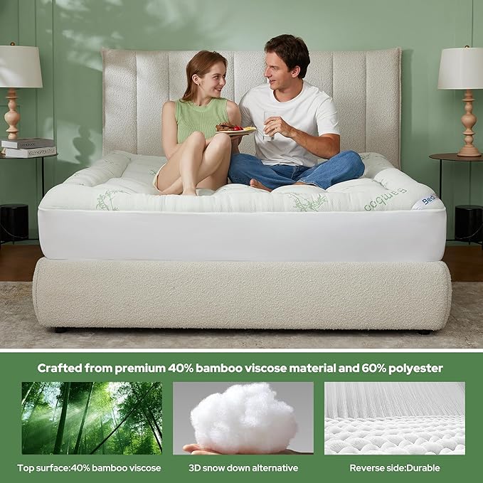 BEDLORE Full Size Mattress Topper Viscose Derived from Bamboo, Thick Pillow Top