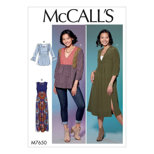 McCall Patterns Misses V Square-Neck Top/Tunic and Dresses