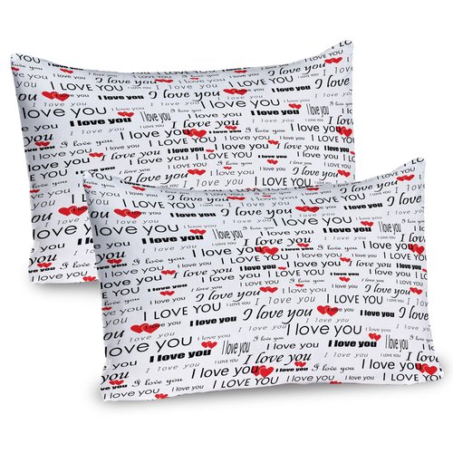 Ambesonne Romantic Pillow Sham Set of 2, I Love You Words Hearts Romance Couple Valentine Plain Backdrop, Quality Microfiber Bedding Item for All Seasons, 30" x 20", Vermilion White