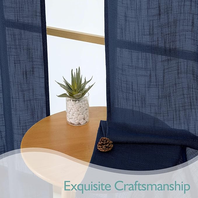 Chyhomenyc Navy Blue Semi Sheer Curtains 96 Inches Long 2 Panels